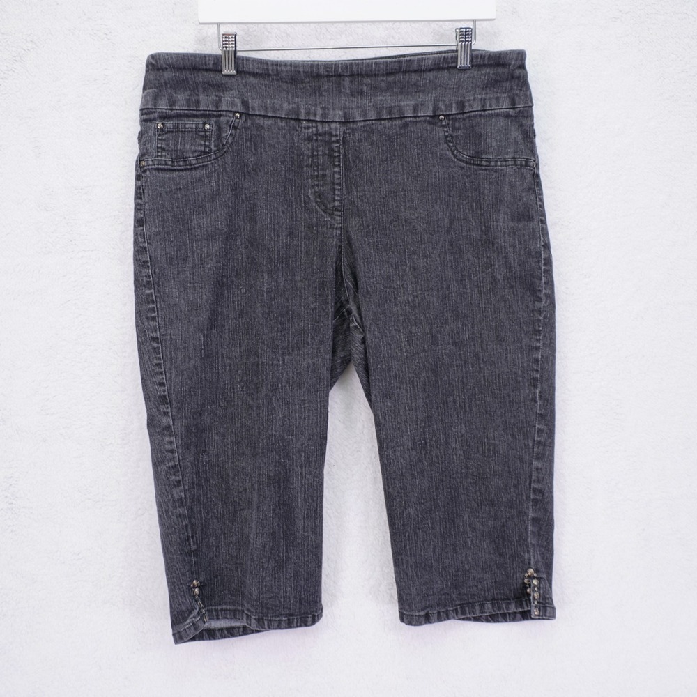 Ruby Rd. Black‎ Jegging Capri Jeans Shorts -16W- High Rise 37 / 16  Rhinestone